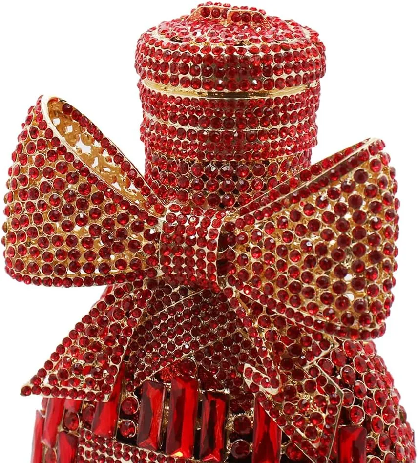 UMREN Women Champagne Bottle Rhinestone Evening Bag Sweet Bow Crystal Purse Clutch Unique Handbag Cocktail Party Shoulder Bag