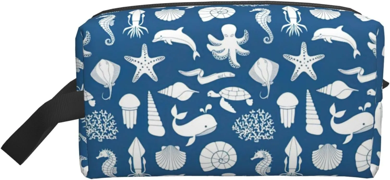 Underwater Marine Life Print Travel Essentials Storage Bag Cosmetic Organizer Pouch Large Capacity Zippered