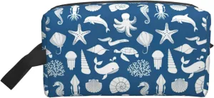 Underwater Marine Life Print Travel Essentials Storage Bag Cosmetic Organizer Pouch Large Capacity Zippered