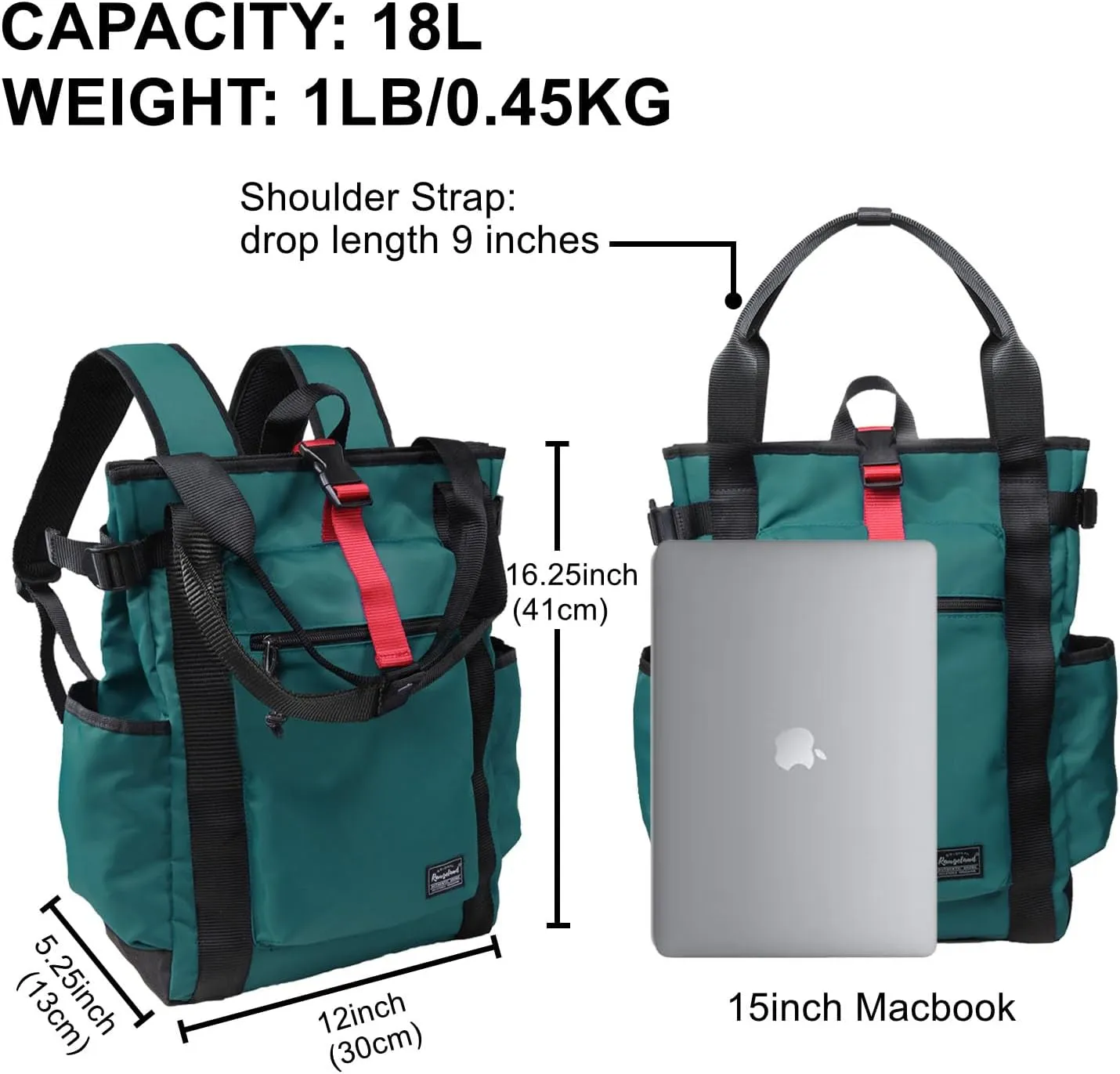 Unisex Laptop Tote Backpack Convertible Lightweight Nylon Water-Resistant Everyday Shoulder Tote bag Backpack with Water Bottle Pocket Work Travel, Peacock Blue