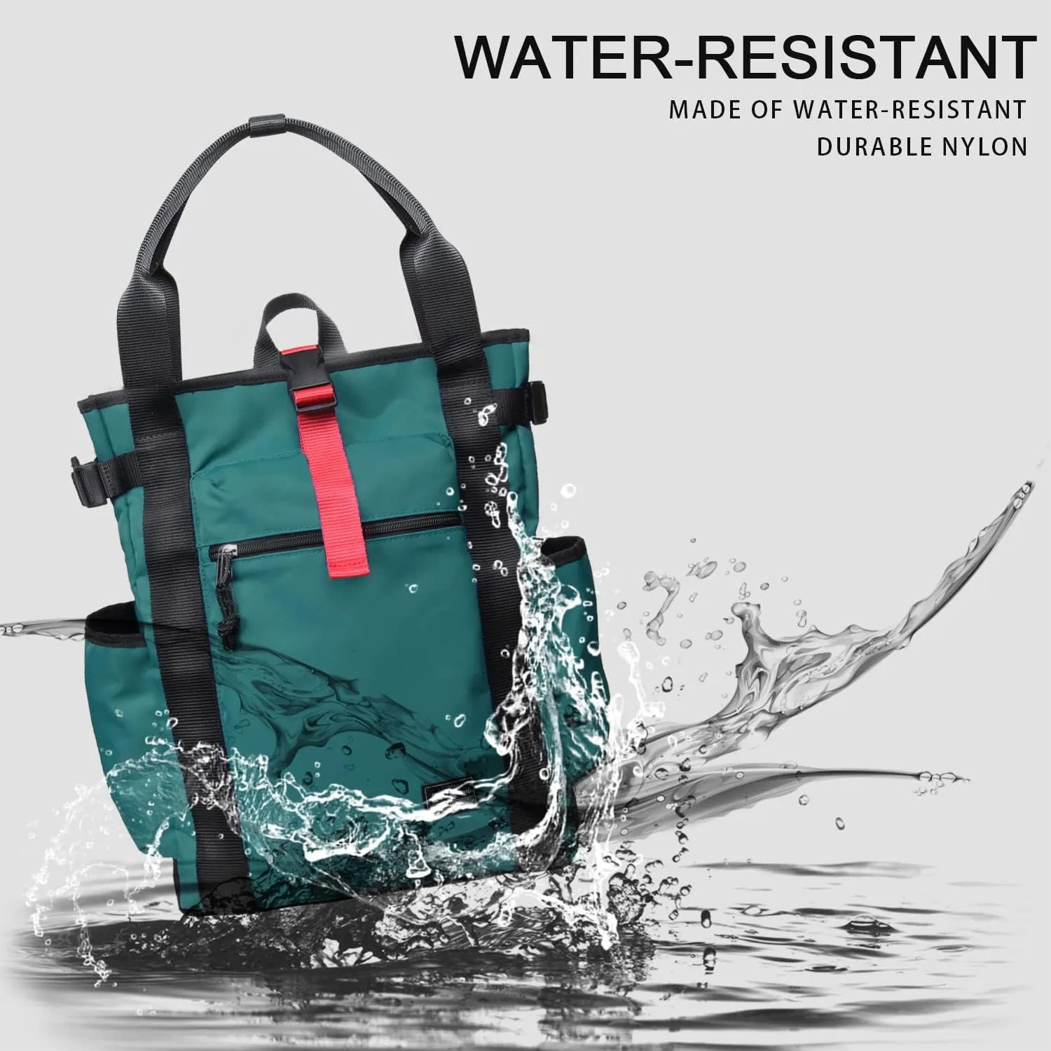 Unisex Laptop Tote Backpack Convertible Lightweight Nylon Water-Resistant Everyday Shoulder Tote bag Backpack with Water Bottle Pocket Work Travel, Peacock Blue