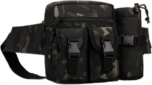 UNISTRENGH Tactical Fanny Packs Pouch With Water Bottle Pocket Holder Waterproof Molle Waist Pack Hip Belt Bag (Black camouflage)