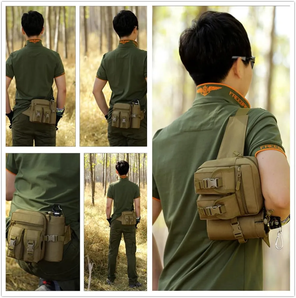 UNISTRENGH Tactical Fanny Packs Pouch With Water Bottle Pocket Holder Waterproof Molle Waist Pack Hip Belt Bag (Desert Camo)