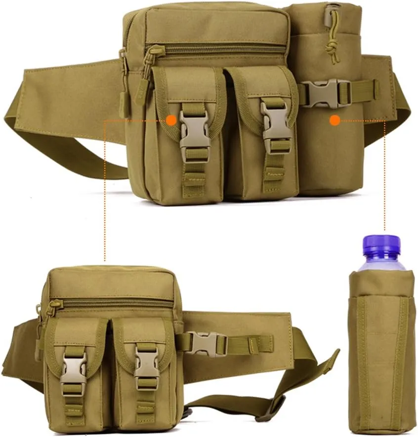 UNISTRENGH Tactical Fanny Packs Pouch With Water Bottle Pocket Holder Waterproof Molle Waist Pack Hip Belt Bag (Desert Camo)