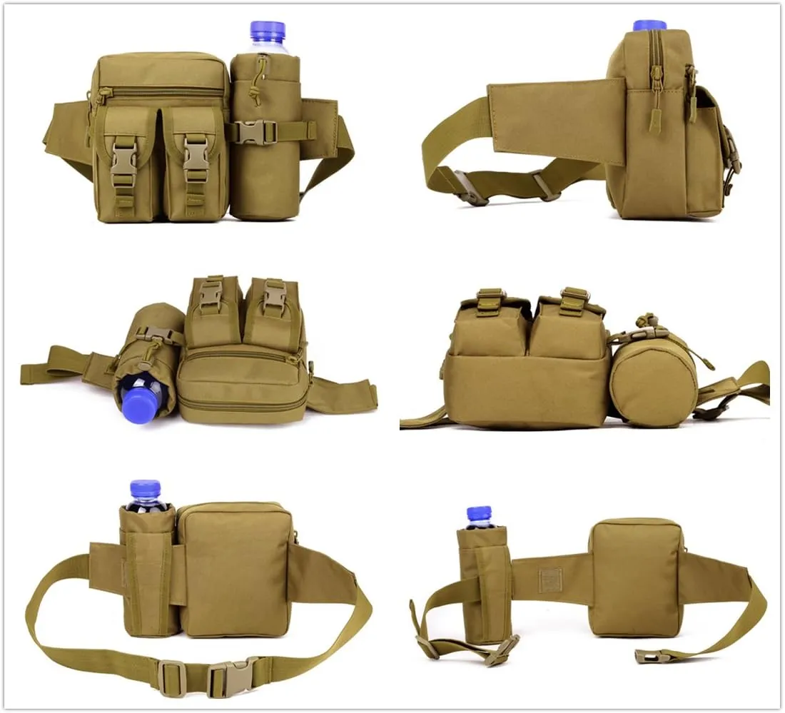 UNISTRENGH Tactical Fanny Packs Pouch With Water Bottle Pocket Holder Waterproof Molle Waist Pack Hip Belt Bag (Desert Camo)