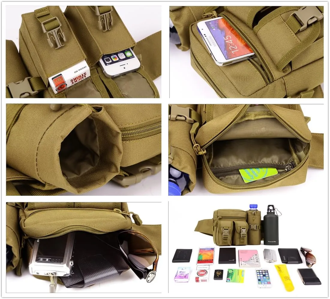 UNISTRENGH Tactical Fanny Packs Pouch With Water Bottle Pocket Holder Waterproof Molle Waist Pack Hip Belt Bag (Desert Camo)