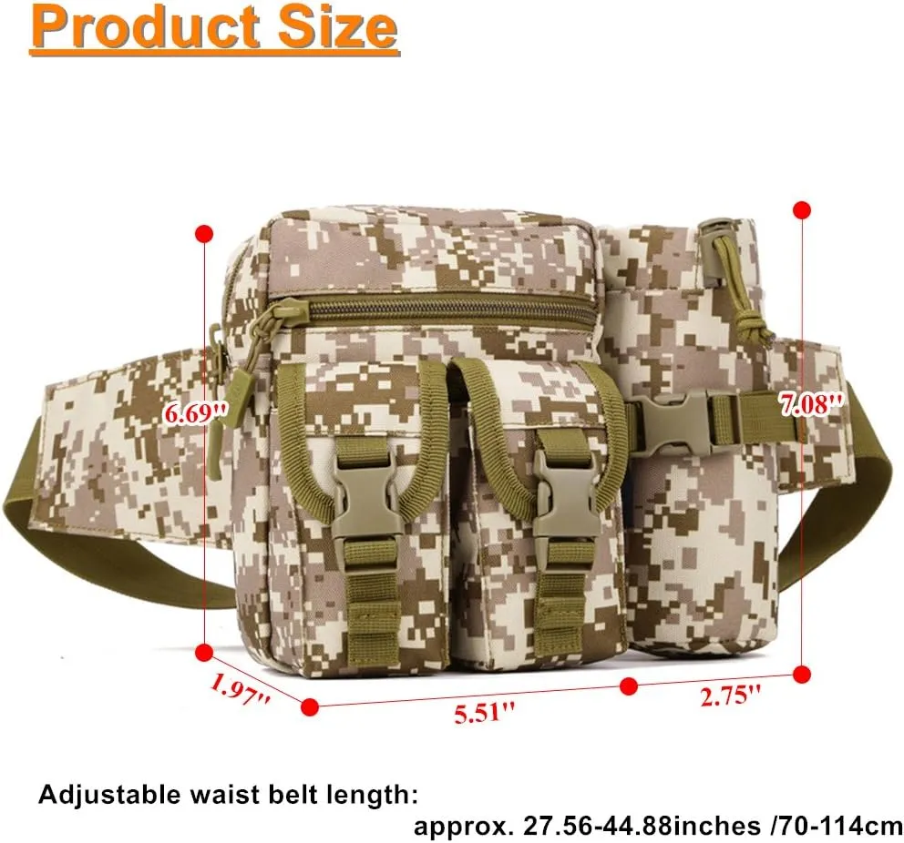 UNISTRENGH Tactical Fanny Packs Pouch With Water Bottle Pocket Holder Waterproof Molle Waist Pack Hip Belt Bag (Desert Camo)