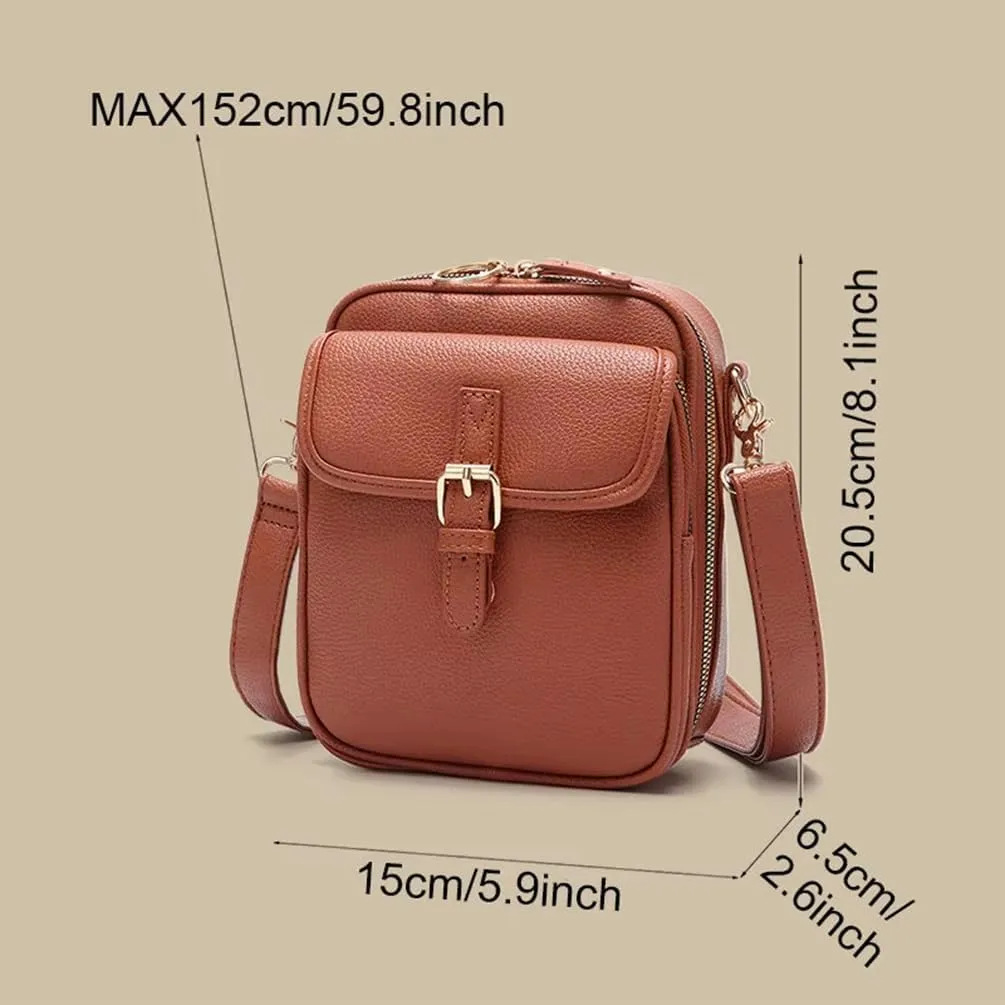 Urvashi Crossbody Bag, Tojoyride Crossbody Leather Bag, Vintage Large Capacity Messenger with Anti-Theft Zipper