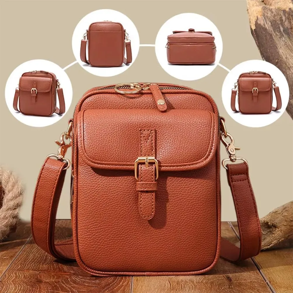 Urvashi Crossbody Bag, Tojoyride Crossbody Leather Bag, Vintage Large Capacity Messenger with Anti-Theft Zipper
