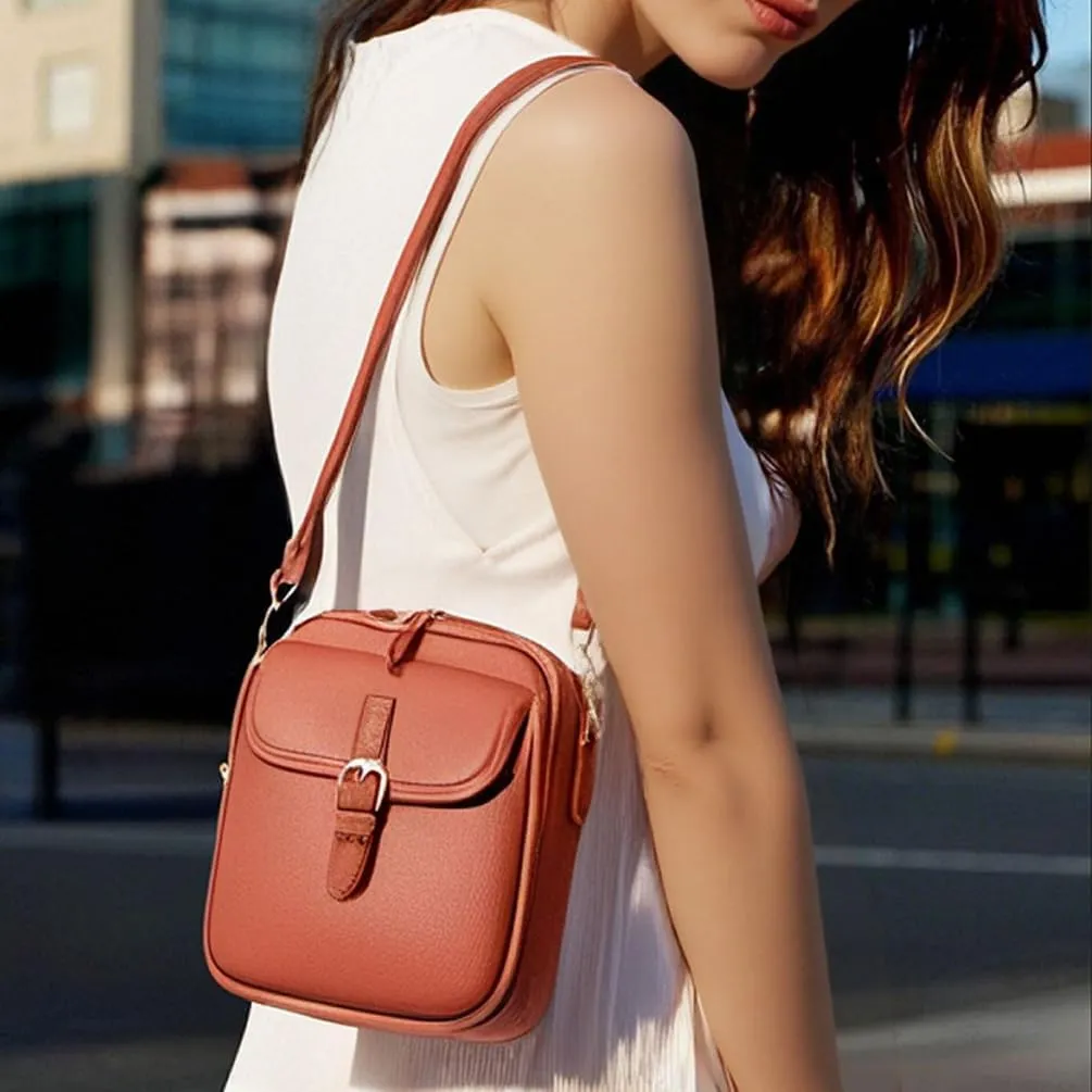 Urvashi Crossbody Bag, Tojoyride Crossbody Leather Bag, Vintage Large Capacity Messenger with Anti-Theft Zipper