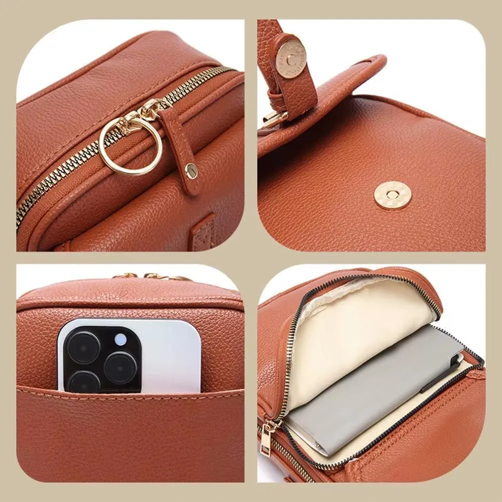 Urvashi Crossbody Bag, Tojoyride Crossbody Leather Bag, Vintage Large Capacity Messenger with Anti-Theft Zipper