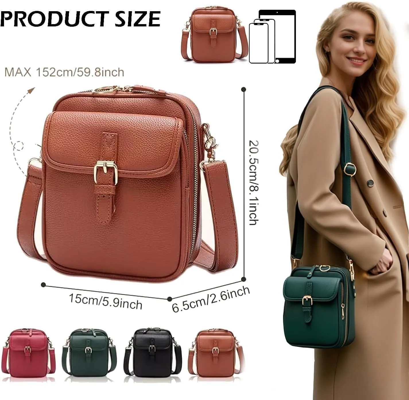 Urvashi Crossbody Leather Bag, Luma Urvashi Leather Bag, Retro Double-Layer Large Capacity Mini Crossbody Bags