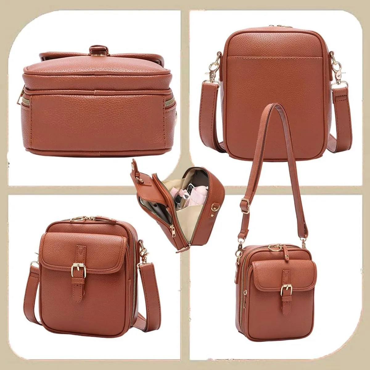 Urvashi Crossbody Leather Bag, Retro Double-Layer Large Capacity Mini Crossbody Bags， Minimalist Versatile Casual Bag