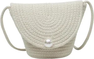Usoway Raffia Crossbody Bags for Women, Woven Purses for 2024 Summer Straw Handbags with Pearls, Rattan Bucket Tote Bag