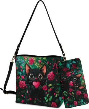 Valentine Bucket Crossbody Bags Set for Women Girls, Leather Bucket Tote Bag Satchel Purse Gift for Wife Girlfriend