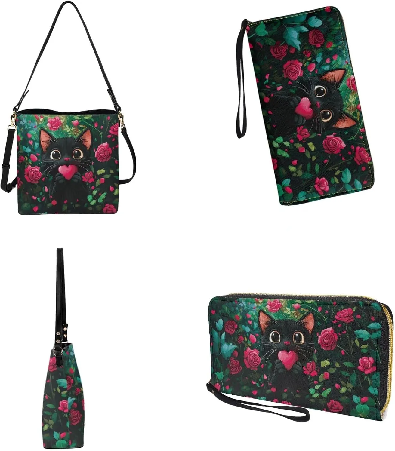 Valentine Bucket Crossbody Bags Set for Women Girls, Leather Bucket Tote Bag Satchel Purse Gift for Wife Girlfriend