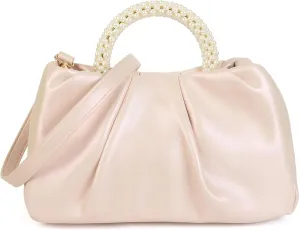 Valleycomfy Evening Clutch Pearl Purses for Women Ladies Soft Leather Ruched Crossbody Bags Shoulder Bag for Party Wedding