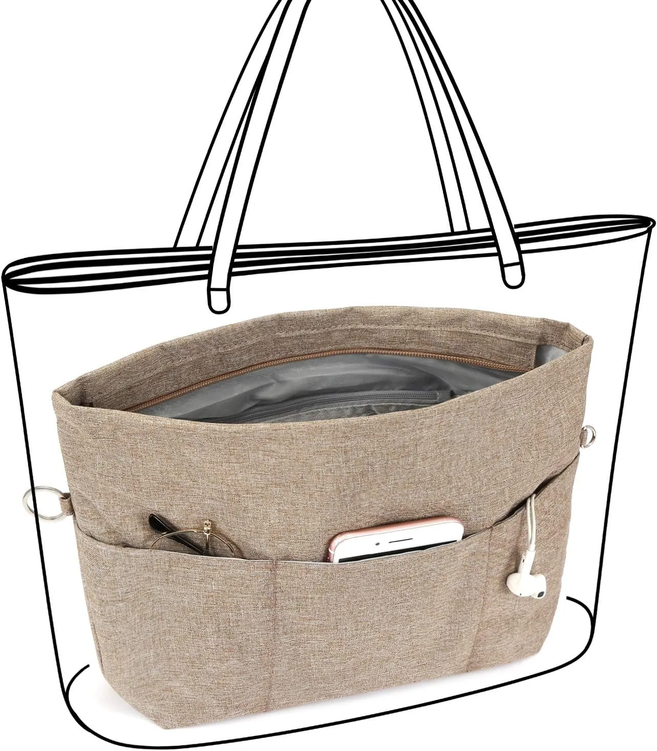 VANCORE Purse Bag Organizer Insert with 13 Pockets, Handbag and Tote Bag Inside Shaper with Zipper