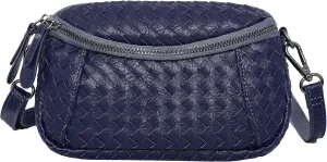 Vegan Leather Crossbody Purse For Women Fanny Pack Small Shoulder Handbag with Wristlet Casual Purse with Adjustable Strap (navy blue)