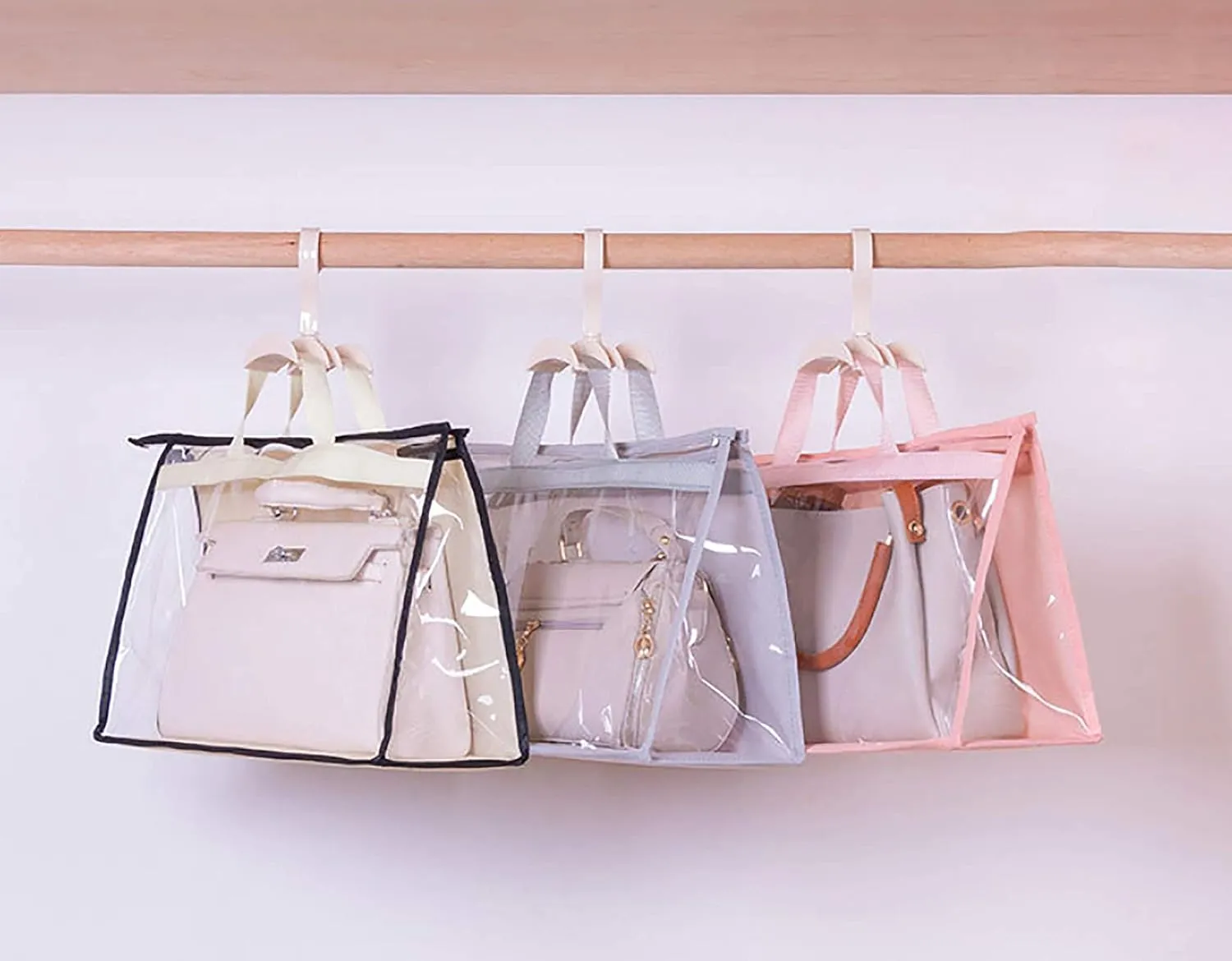 Vercord Clear PVC Handbag Dust-Free Cover Moistureproof Purse Storage Bag Organizer with Handle Zipper Space-Save Holder for Closet Grey XXL