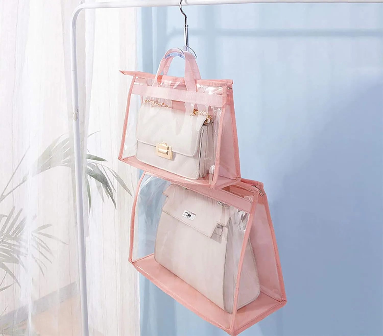 Vercord Clear PVC Handbag Dust-Free Cover Moistureproof Purse Storage Bag Organizer with Handle Zipper Space-Save Holder for Closet Grey XXL