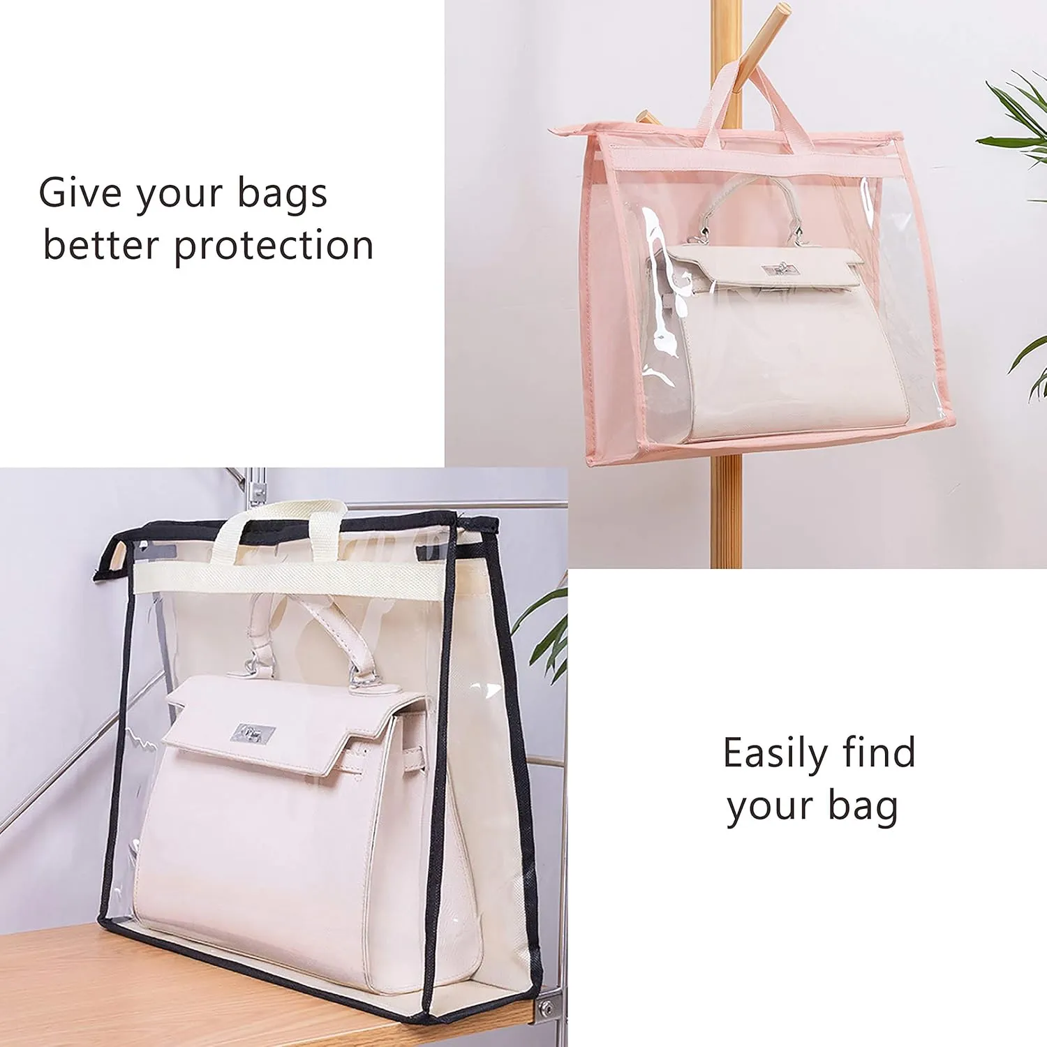 Vercord Clear PVC Handbag Dust-Free Cover Moistureproof Purse Storage Bag Organizer with Handle Zipper Space-Save Holder for Closet Grey XXL