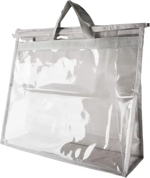 Vercord Clear PVC Handbag Dust-Free Cover Moistureproof Purse Storage Bag Organizer with Handle Zipper Space-Save Holder for Closet Grey XXL