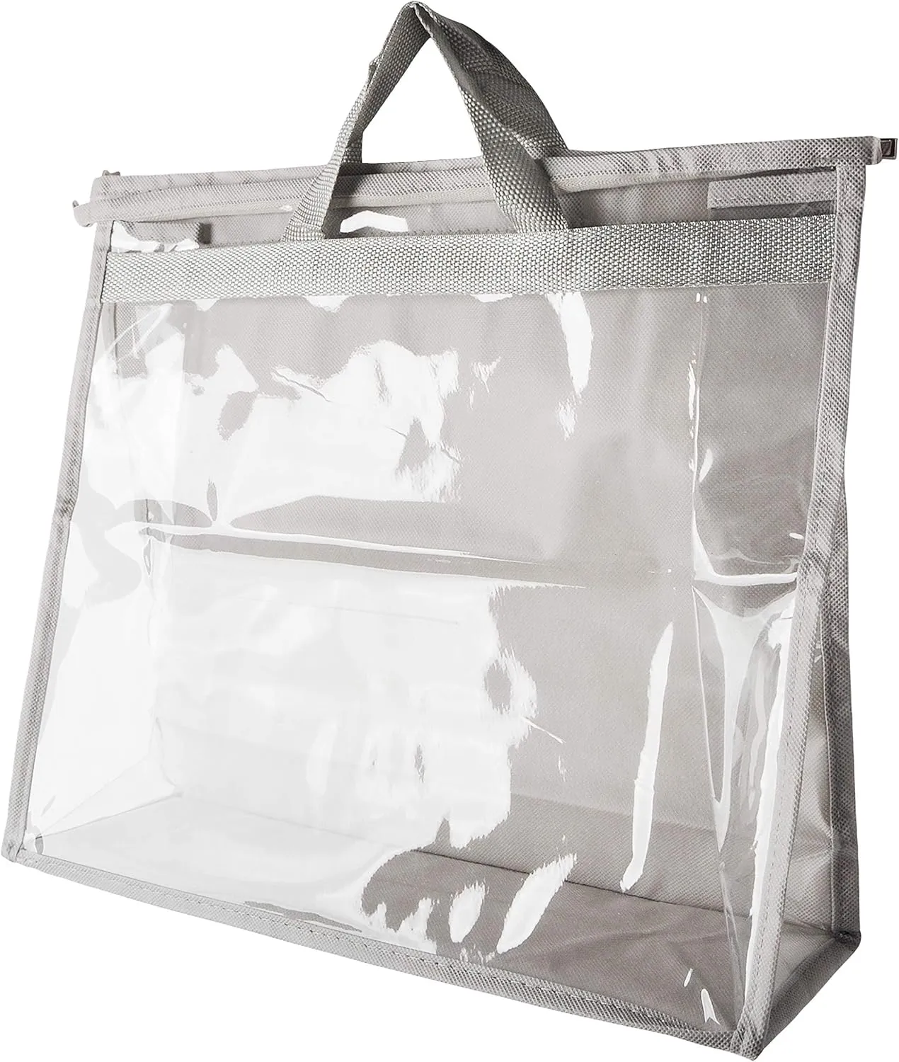 Vercord Clear PVC Handbag Dust-Free Cover Moistureproof Purse Storage Bag Organizer with Handle Zipper Space-Save Holder for Closet Grey XXL