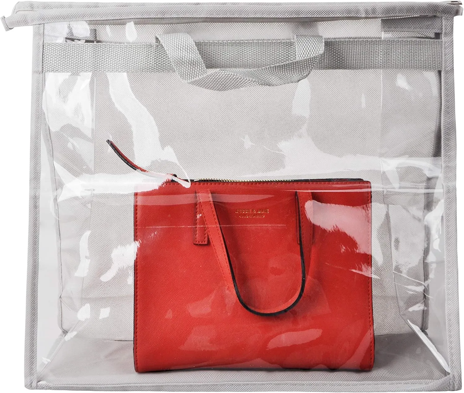 Vercord Clear PVC Handbag Dust-Free Cover Moistureproof Purse Storage Bag Organizer with Handle Zipper Space-Save Holder for Closet Grey XXL