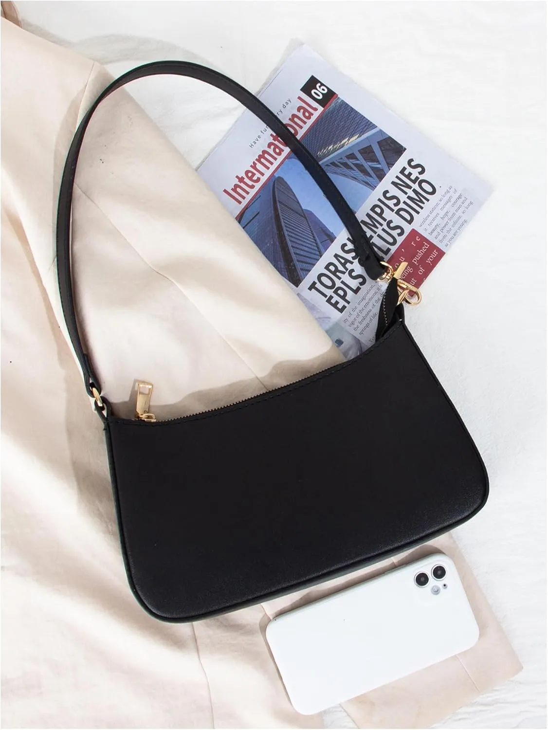 Verdusa Women's Solid Color Leather Zipper Up Shoulder Bags Boho Handle Underarm Bag Purse