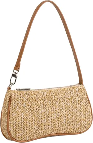 Verdusa Women's Straw Woven Shoulder Bags Zipper Underarm Handbag