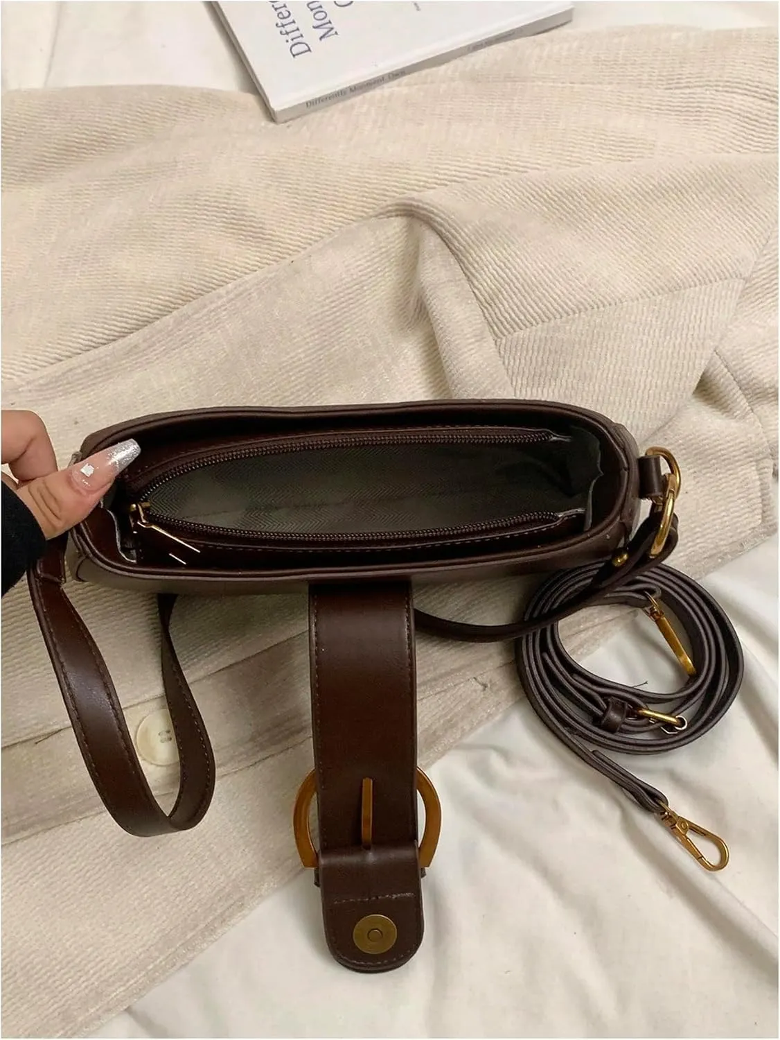 Verdusa Women's Vintage Commute PU Leather Bag Zipper Top Shoulder Bag
