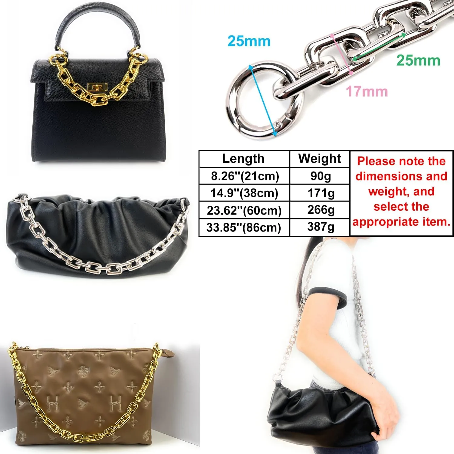 VersaKits Heavy Chunky Link Chain Strap Purse Handbag Top Handle Shoulder Straps Accessories Decoration Chain Strap Extender Charms Replacement(33.85'' Light Gold)