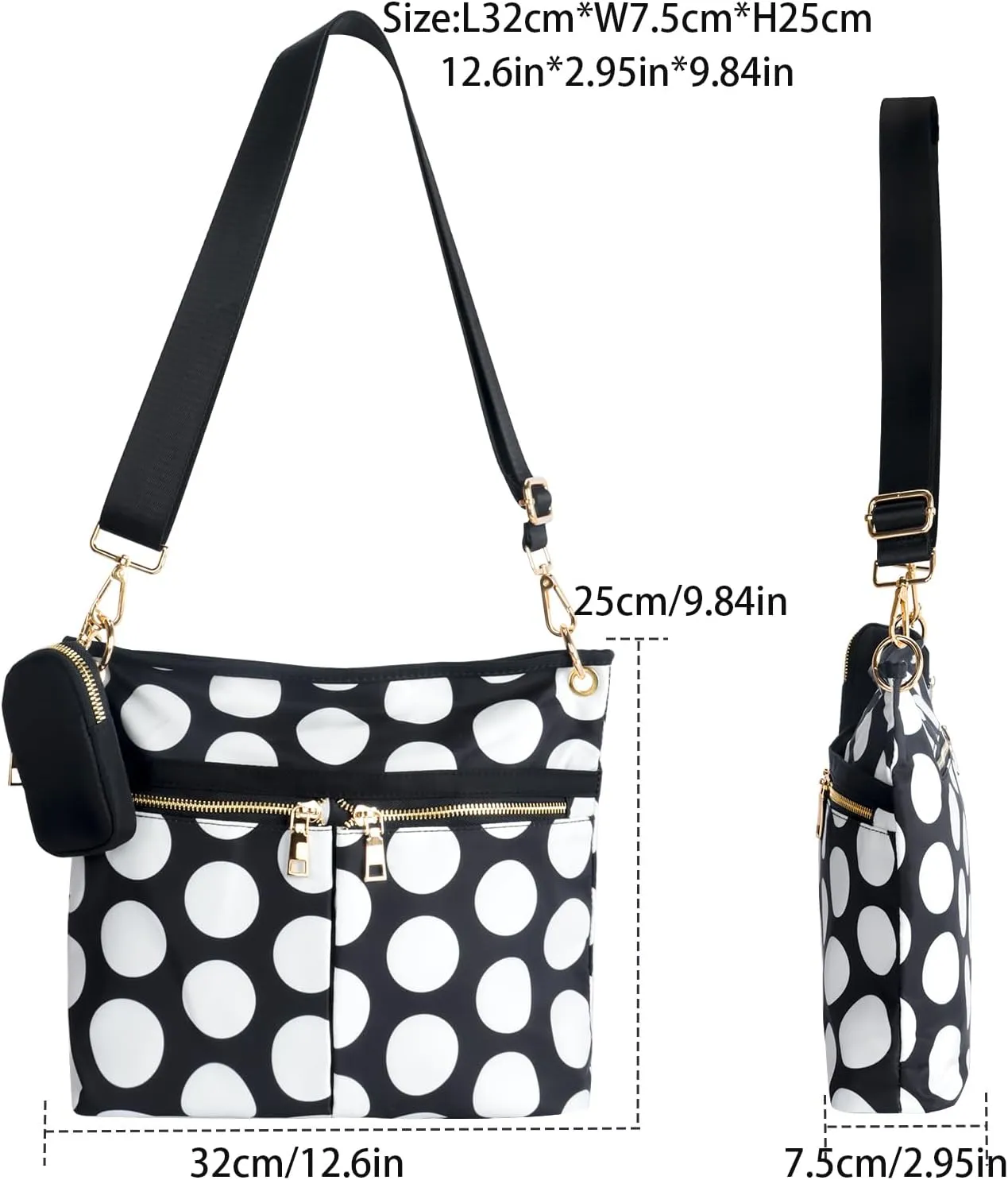 VGOAL Crossbody Bag High Texture Double Zipper Casual Shoulder Women's Bag Nylon Cloth Perforated Messenger Bag