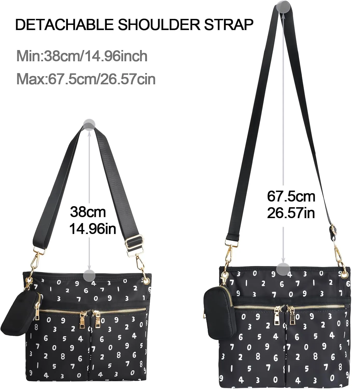 VGOAL Crossbody Bag High Texture Double Zipper Casual Shoulder Women's Bag Nylon Cloth Perforated Messenger Bag
