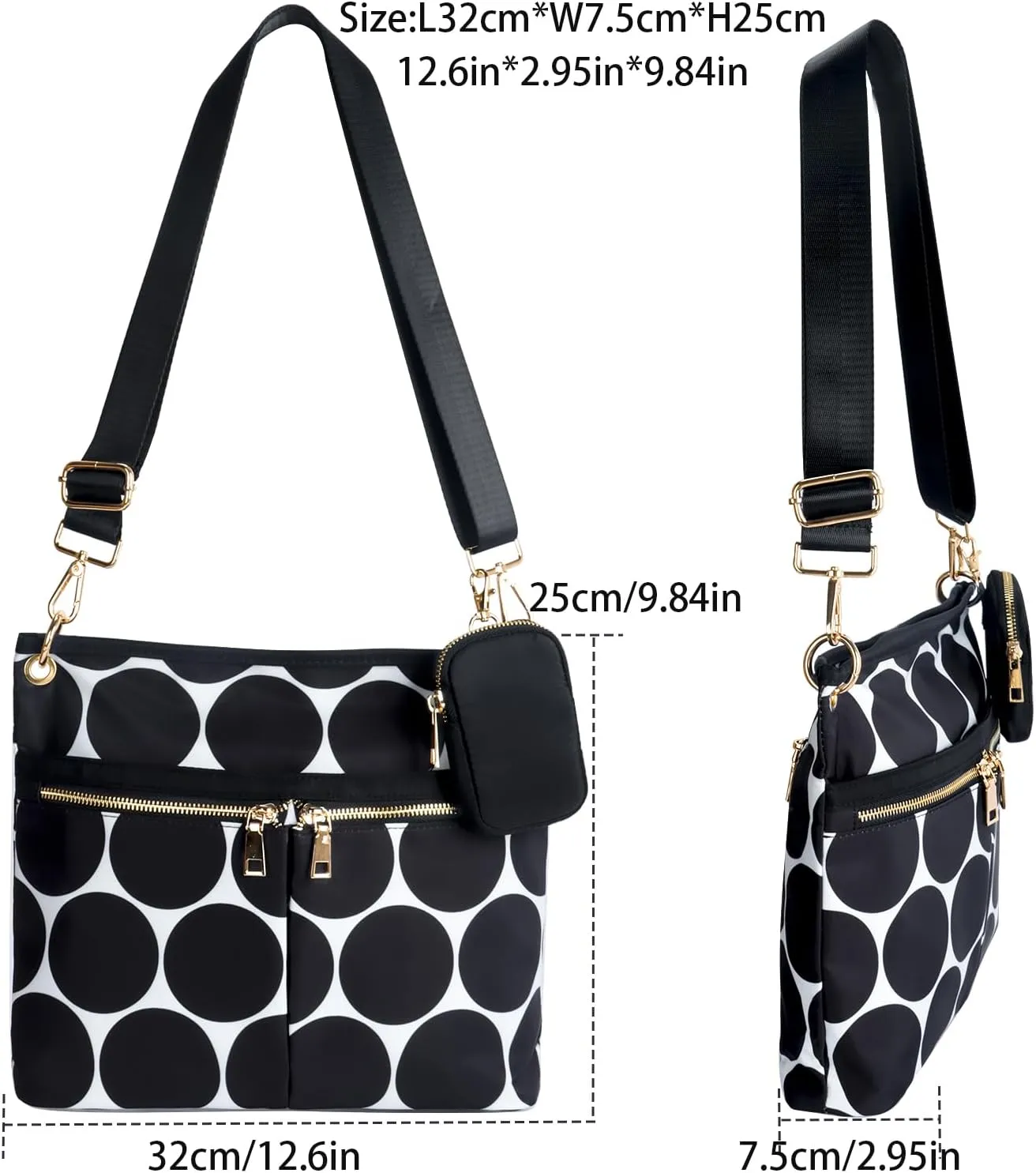 VGOAL Crossbody Bag High Texture Double Zipper Casual Shoulder Women's Bag Nylon Cloth Perforated Messenger Bag