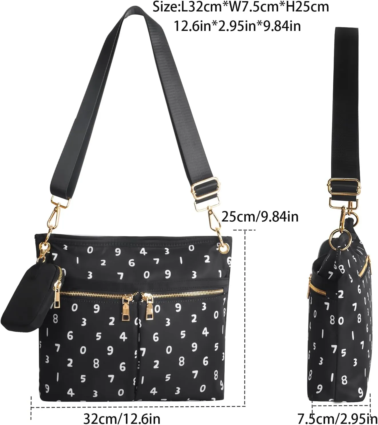 VGOAL Crossbody Bag High Texture Double Zipper Casual Shoulder Women's Bag Nylon Cloth Perforated Messenger Bag