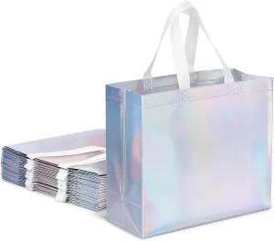 VGOODALL 15PCS Large Gift Bags for Presents, 12.6" x 5" x 11" Reusable Party Favor Bags with Handles, Iridescent Non-woven, for Shopping Wedding Goodie Supply
