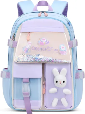 VIDOSCLA Bunny Girls Backpack for School Kawaii Kids Backpack Cute Sequin School Bag for Girls