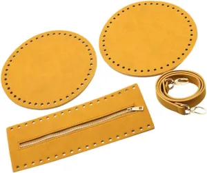 VILLFUL DIY Bag Material Supplies 4pcs Set Woven Bag Shoulder Pouch Accessories Pu Leather Bottom Zipper Cover for Handmade Bags