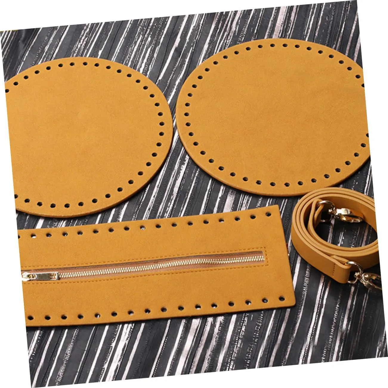 VILLFUL DIY Bag Material Supplies 4pcs Set Woven Bag Shoulder Pouch Accessories Pu Leather Bottom Zipper Cover for Handmade Bags