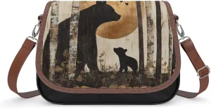 Vintage Bears in The Woods Crossbody Bags for Women Shoulder Bag Flap Handbags Leather Cross Body Purse