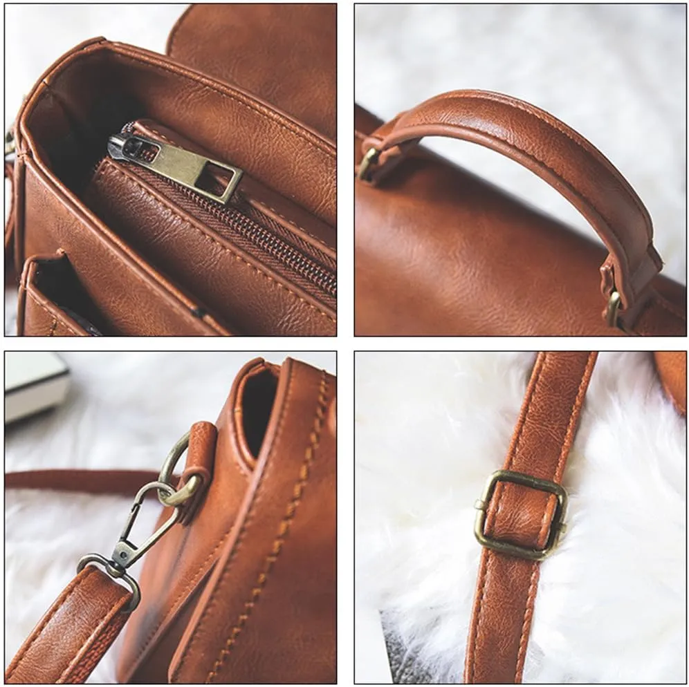 Vintage Crossbody Bags for Women, Small Leather Purse Messenger Bag, Retro Women Shoulder Handbag with Top Handle