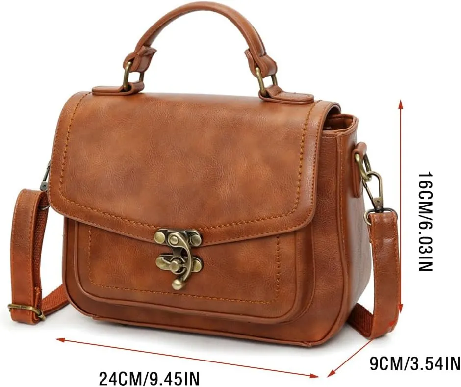 Vintage Crossbody Bags for Women, Small Leather Purse Messenger Bag, Retro Women Shoulder Handbag with Top Handle