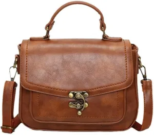 Vintage Crossbody Bags for Women, Small Leather Purse Messenger Bag, Retro Women Shoulder Handbag with Top Handle