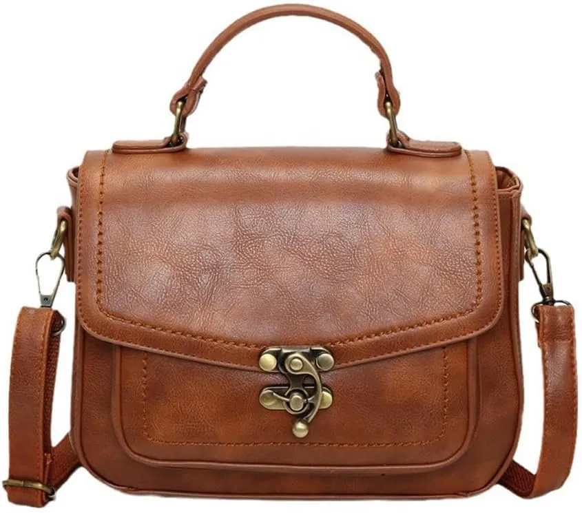 Vintage Crossbody Bags for Women, Small Leather Purse Messenger Bag, Retro Women Shoulder Handbag with Top Handle