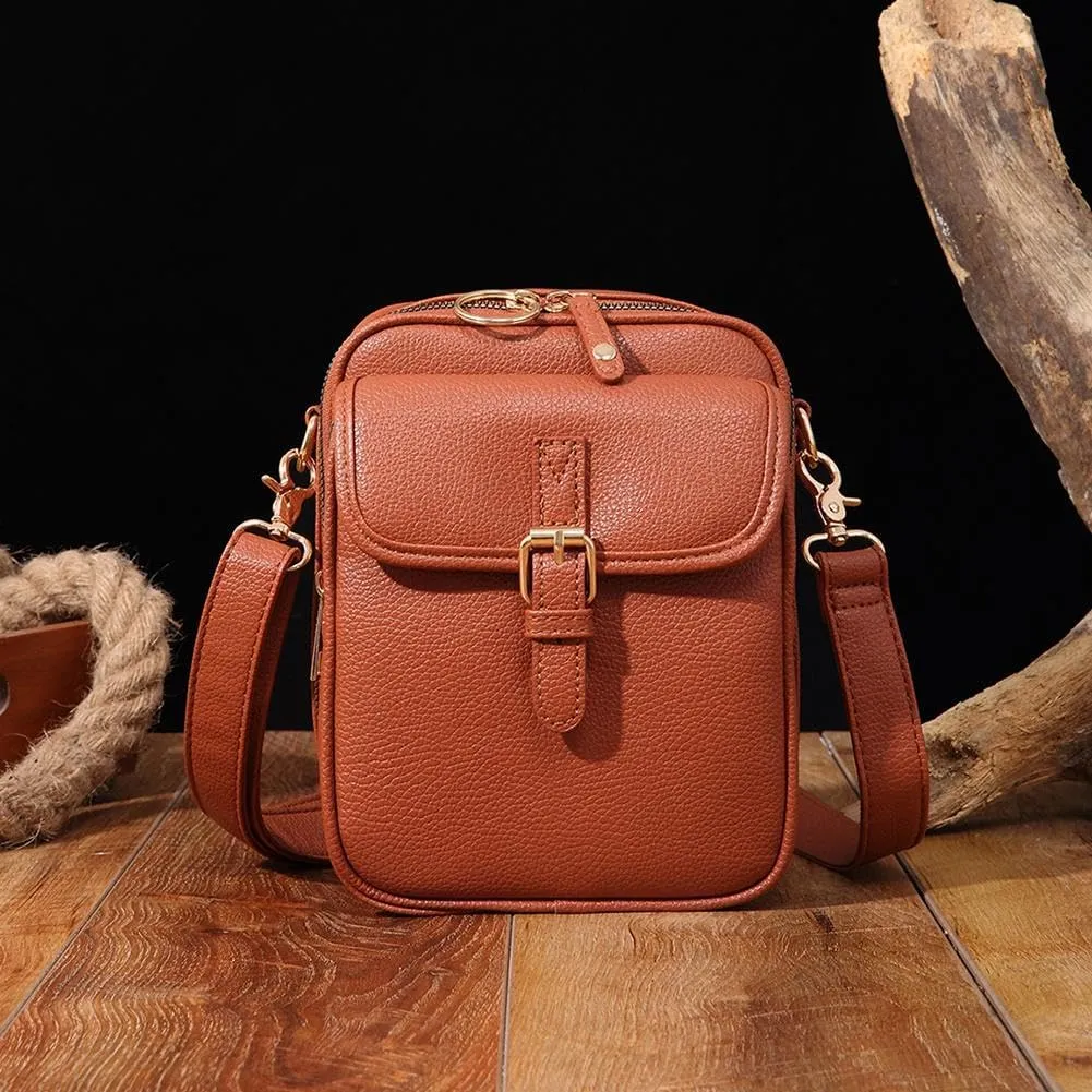 Vintage Double Layer Large Capacity Mini Messenger Bag,2025 New Leather Purse Crossbody Shoulder Bag for Outdoor Travel