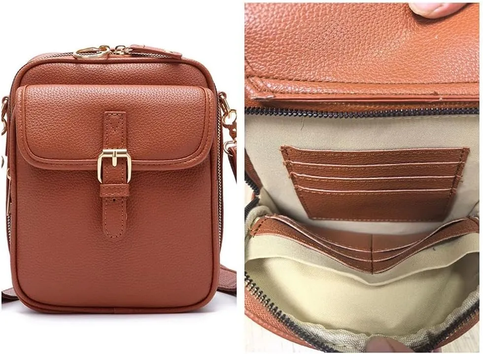 Vintage Double Layer Large Capacity Mini Messenger Bag,2025 New Leather Purse Crossbody Shoulder Bag for Outdoor Travel