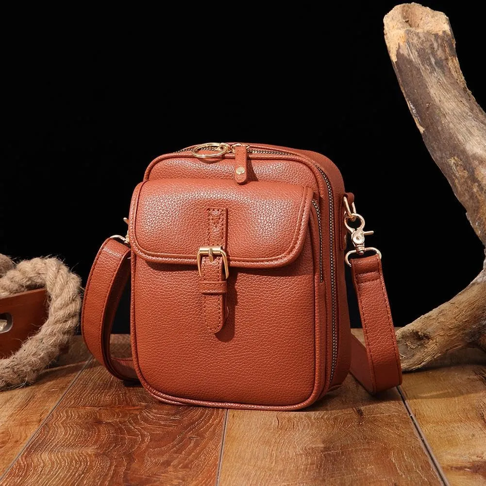 Vintage Double Layer Large Capacity Mini Messenger Bag,2025 New Leather Purse Crossbody Shoulder Bag for Outdoor Travel