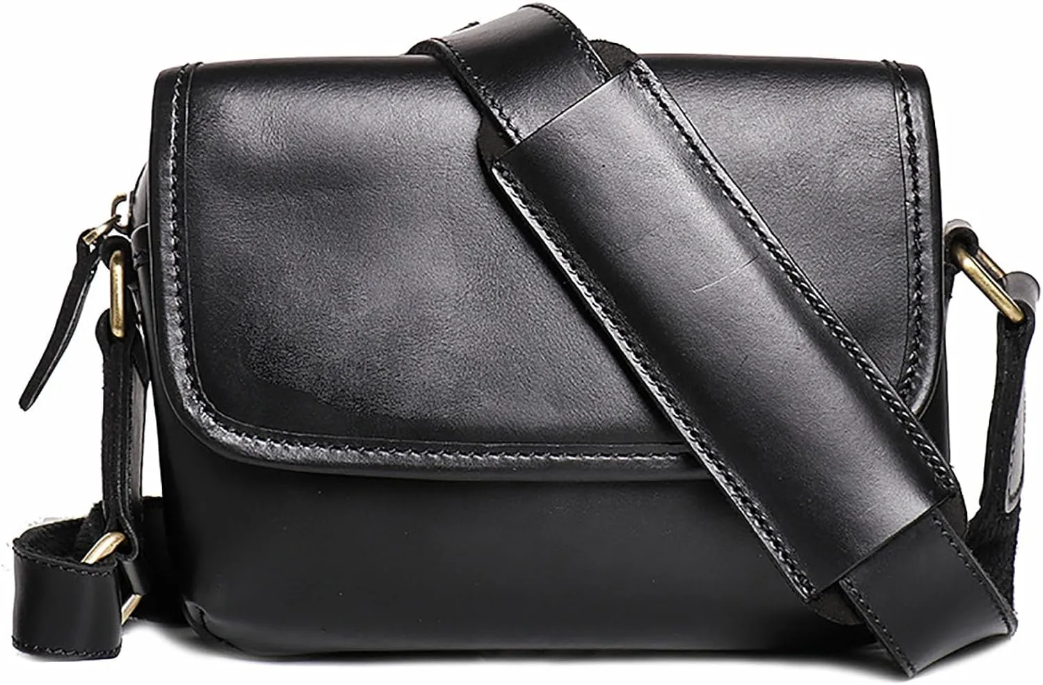 Vintage Genuine Leather Crossbody Bag with Zipper,Shoulder Bag Messenger Bag with Adjustable Strape for Men & Women